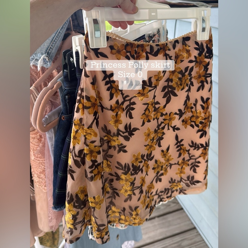 Princess Polly Floral Skirt - Pink/Orange/Yellow/Brown with velvet embroidery